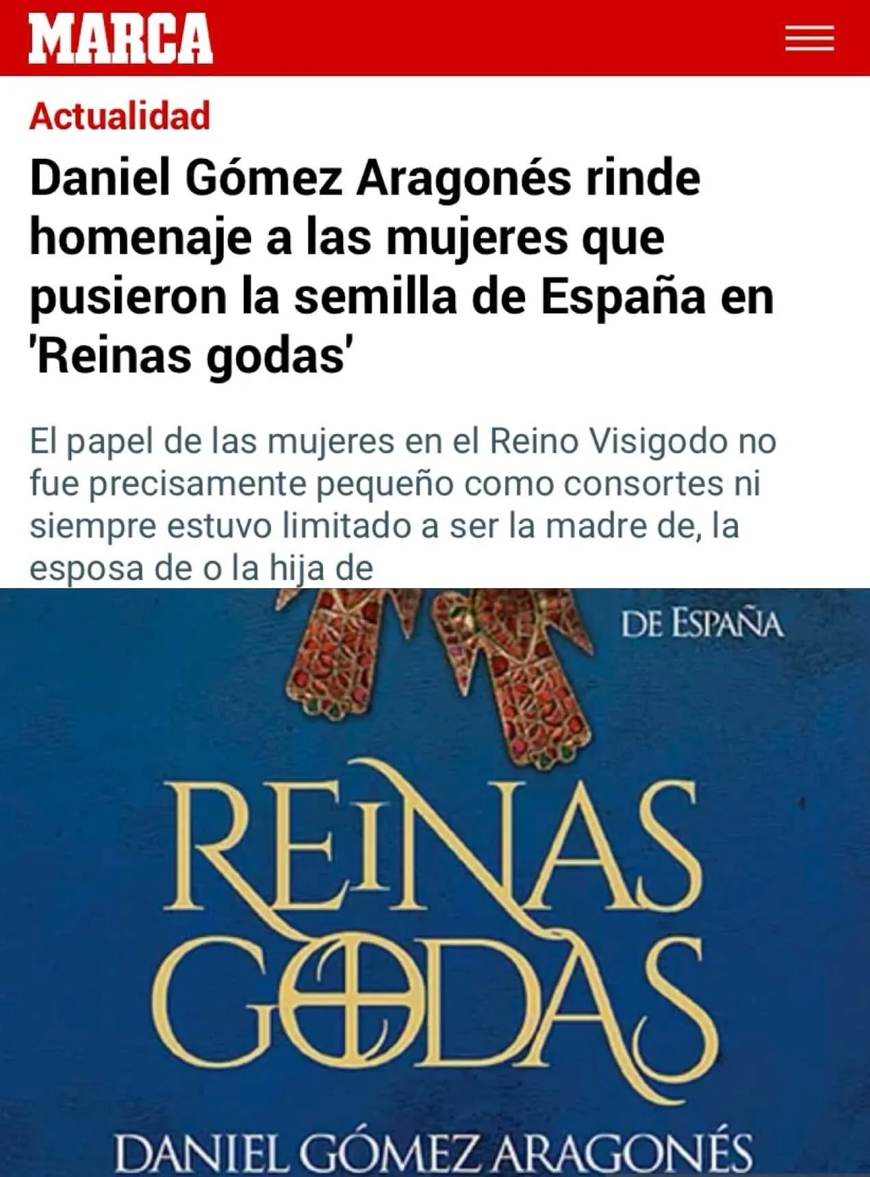 Art sobre el libro Reinas GodasLas mujeres que pusieron la semilla de España en el diario MARCA